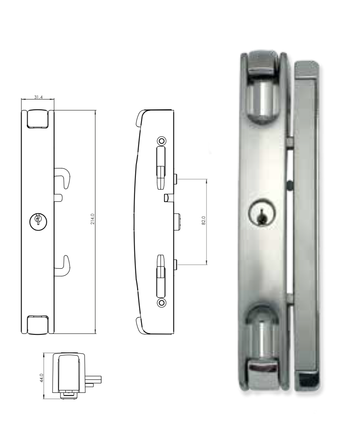 7-180 Doric Twin Beak Sliding Glass Door Lock - Rollerco For Sliding Door, Windows &Amp; Shower Replacement Parts, Rollers &Amp; Accessories. Rollerco: 40 Years Strong! 7-180 Doric Twin Beak Sliding Glass Door Lock - Image 2